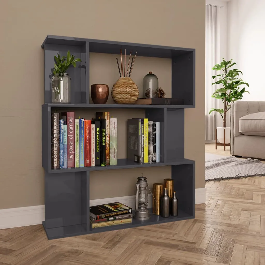 vidaXL Libreria/Divisorio Grigio Lucido 80x24x96 cm Legno Multistrato