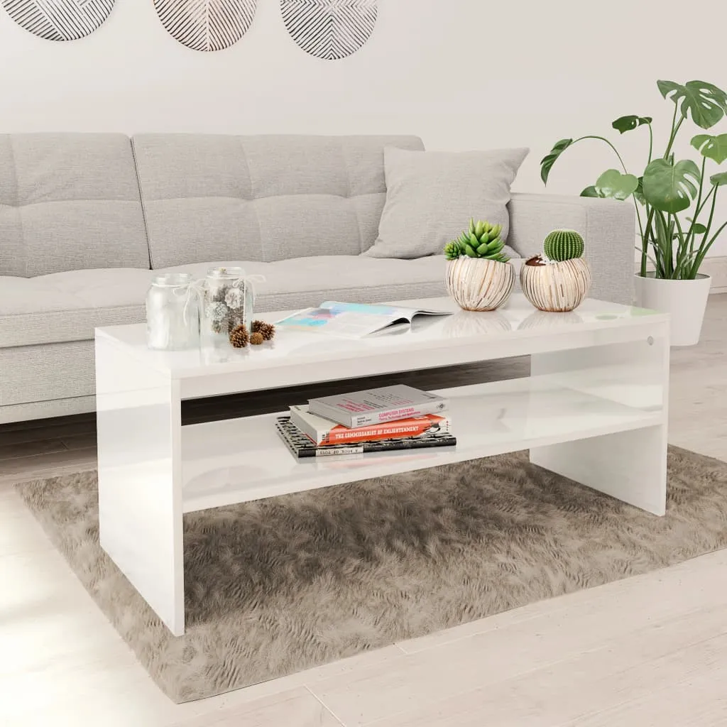 vidaXL Tavolino da Salotto Bianco Lucido 100x40x40cm Legno Multistrato