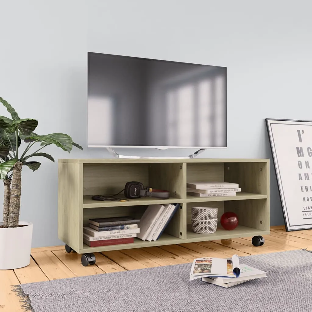 vidaXL Mobile TV con Ruote Rovere Sonoma 90x35x35 cm Legno Multistrato