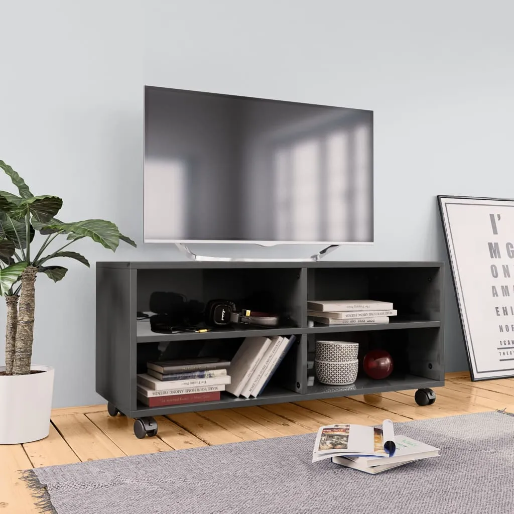 vidaXL Mobile TV con Ruote Grigio Lucido 90x35x35 cm Legno Multistrato