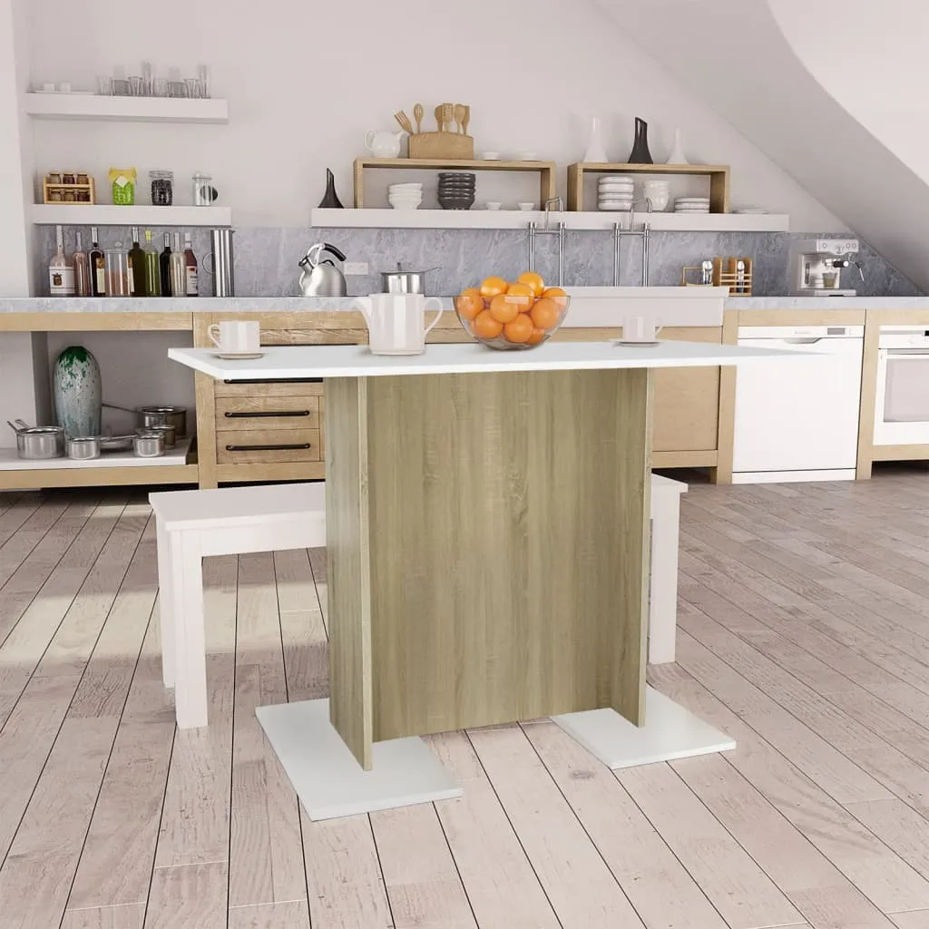 vidaXL Tavolo da Pranzo Bianco e Rovere Sonoma 110x60x75cm Multistrato