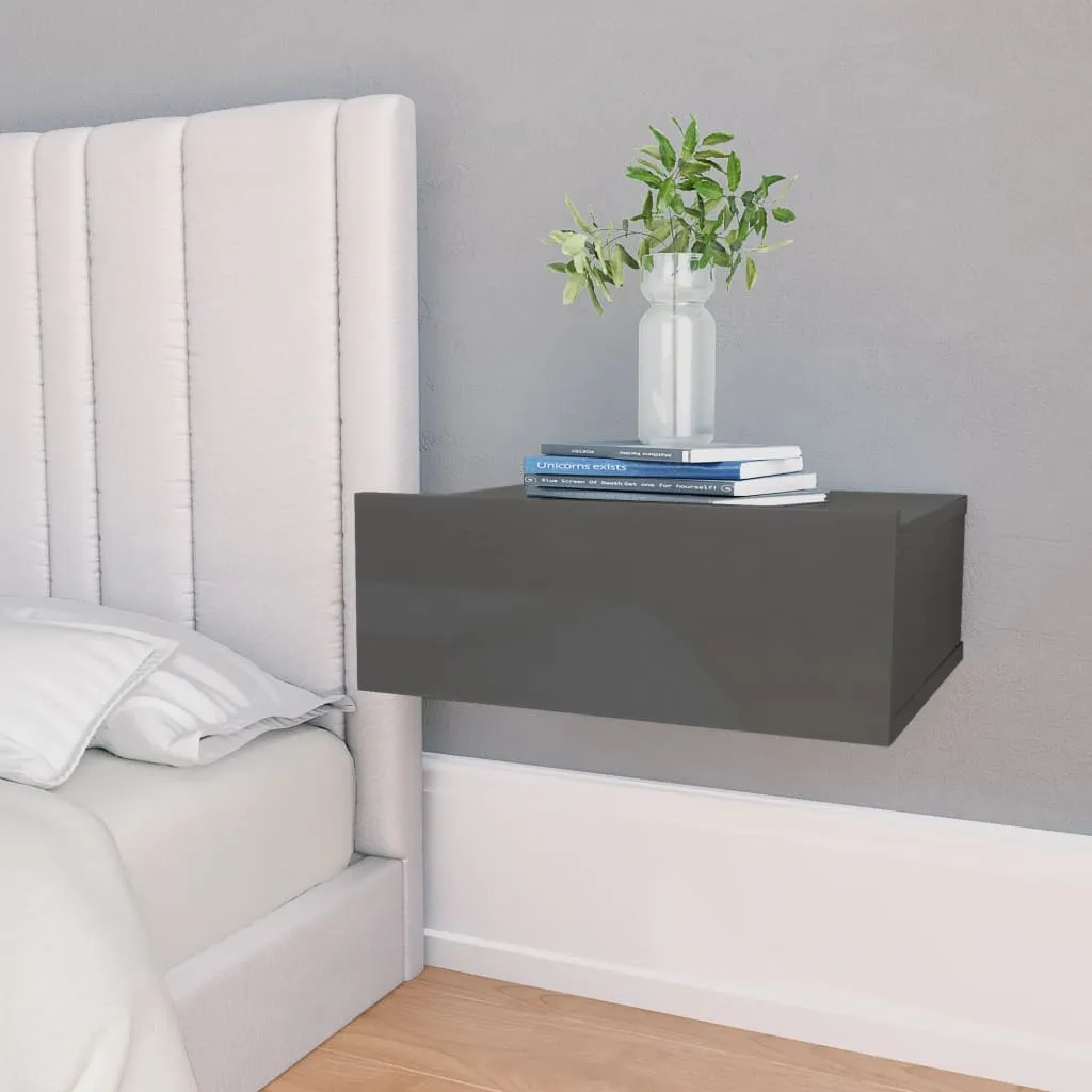 vidaXL Comodini Pensili 2pz Grigio Lucido 40x30x15cm Legno Multistrato