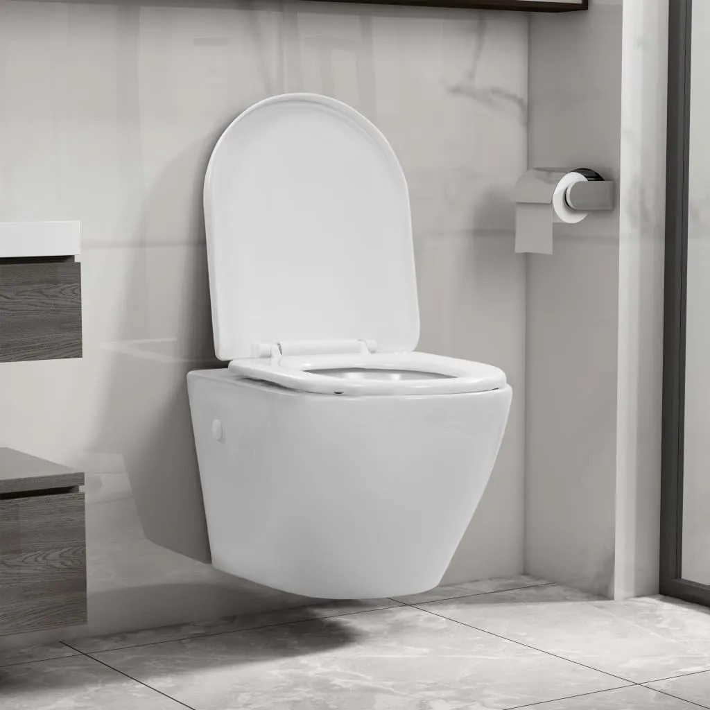 vidaXL WC Sospeso con Design Senza Bordi in Ceramica Bianca