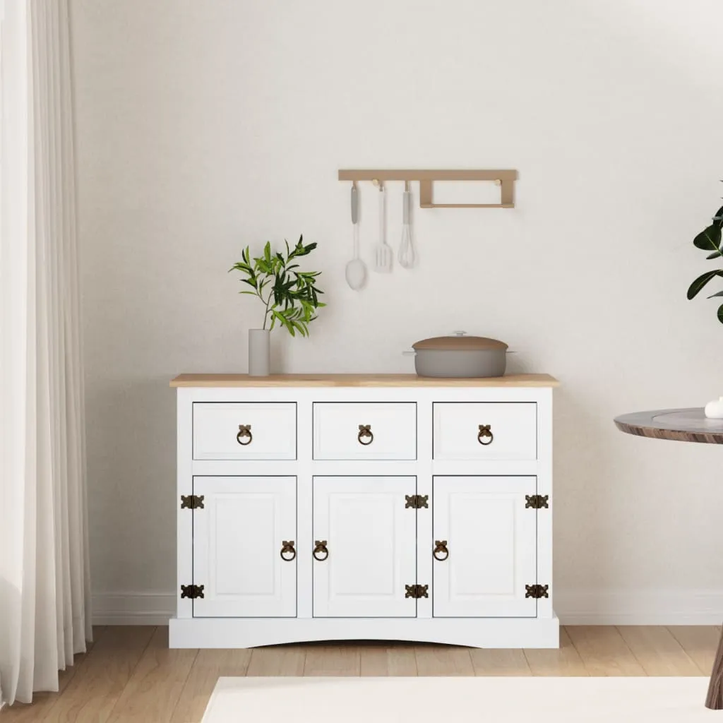 vidaXL Credenza in Legno di Pino Messicano Corona Bianco 132x43x78 cm