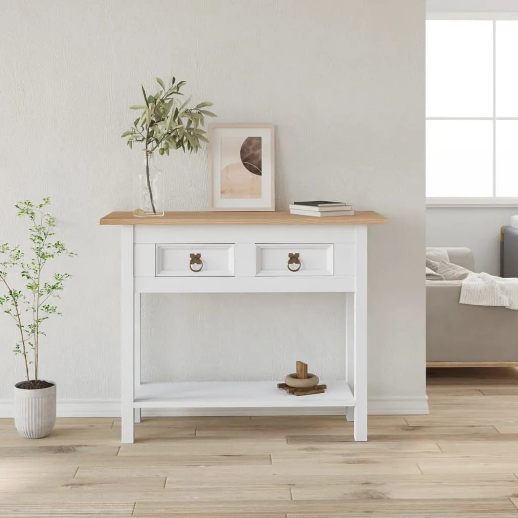 vidaXL Tavolo Console in Pino Messicano Corona Bianco 90x34,5x73 cm