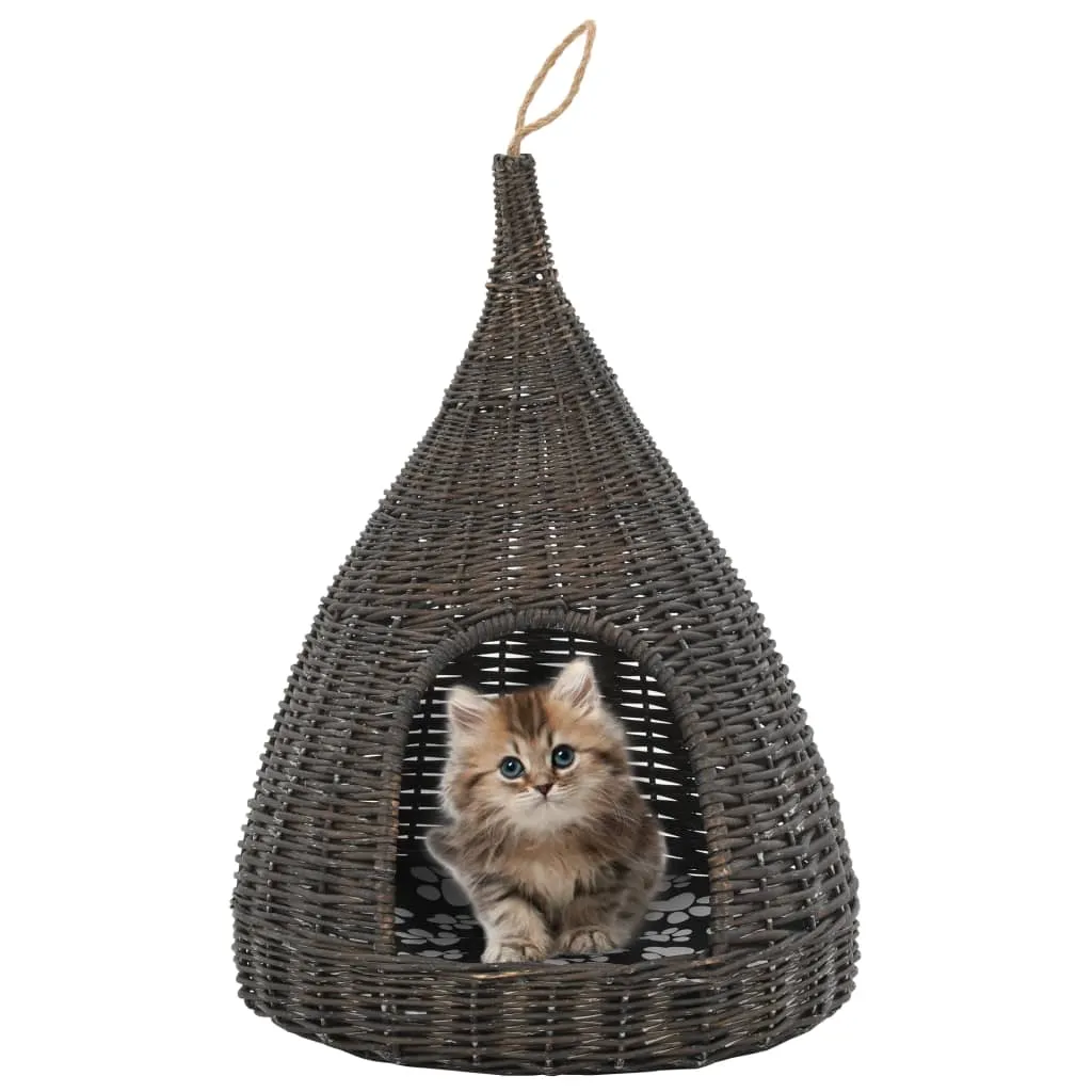 vidaXL Cesta per Gatti Cuscino Grigio 40x60cm Teepee Salice Naturale