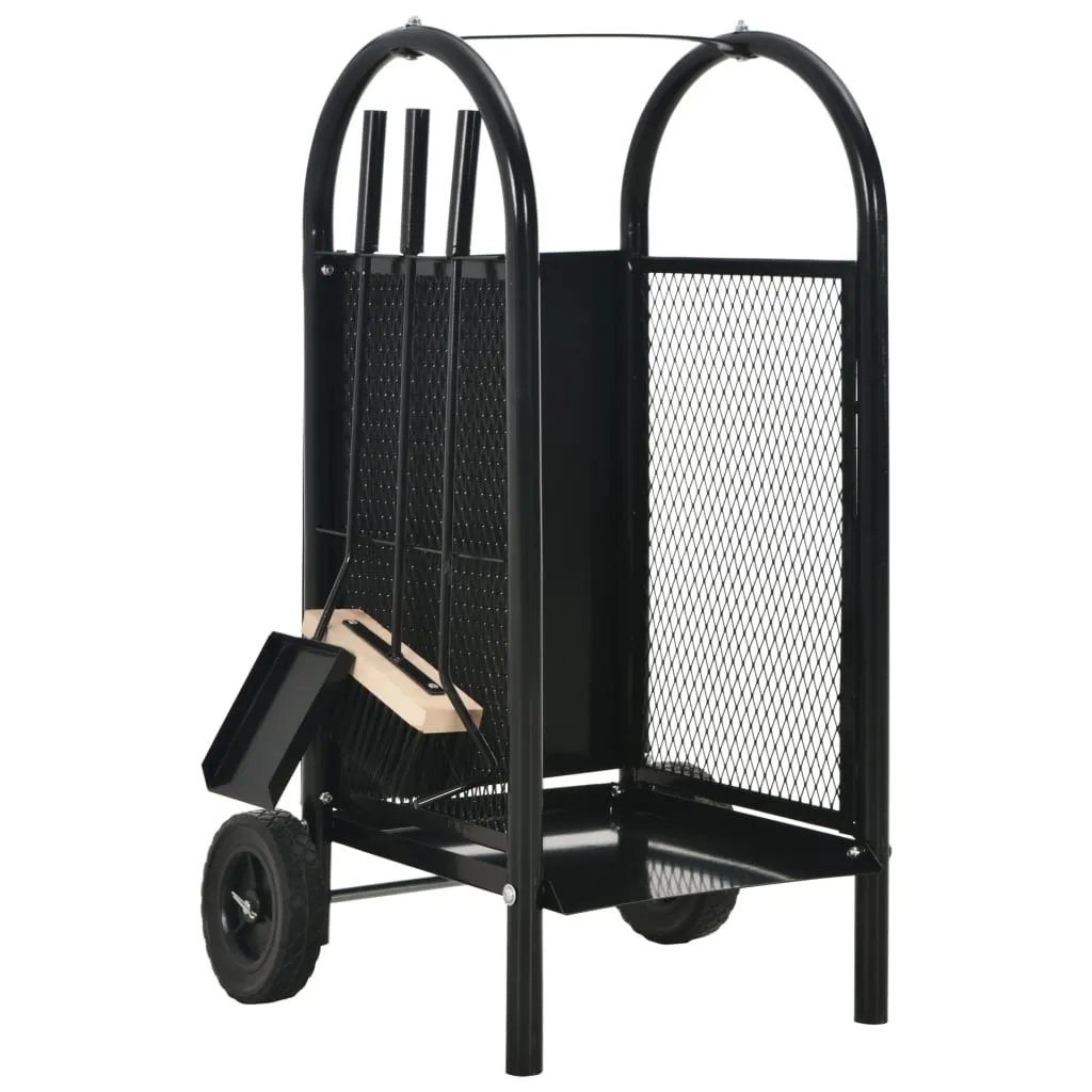 vidaXL Carrello per Legna da Ardere Nero 30x35x81 cm Acciaio