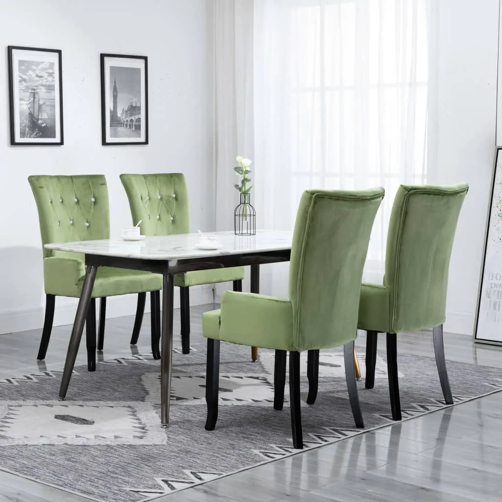 vidaXL Sedia da Pranzo con Braccioli 4 pz in Velluto Verde Chiaro