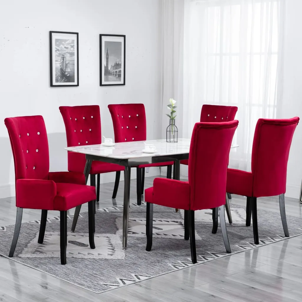 vidaXL Sedia da Pranzo con Braccioli 6 pz Velluto Rosso