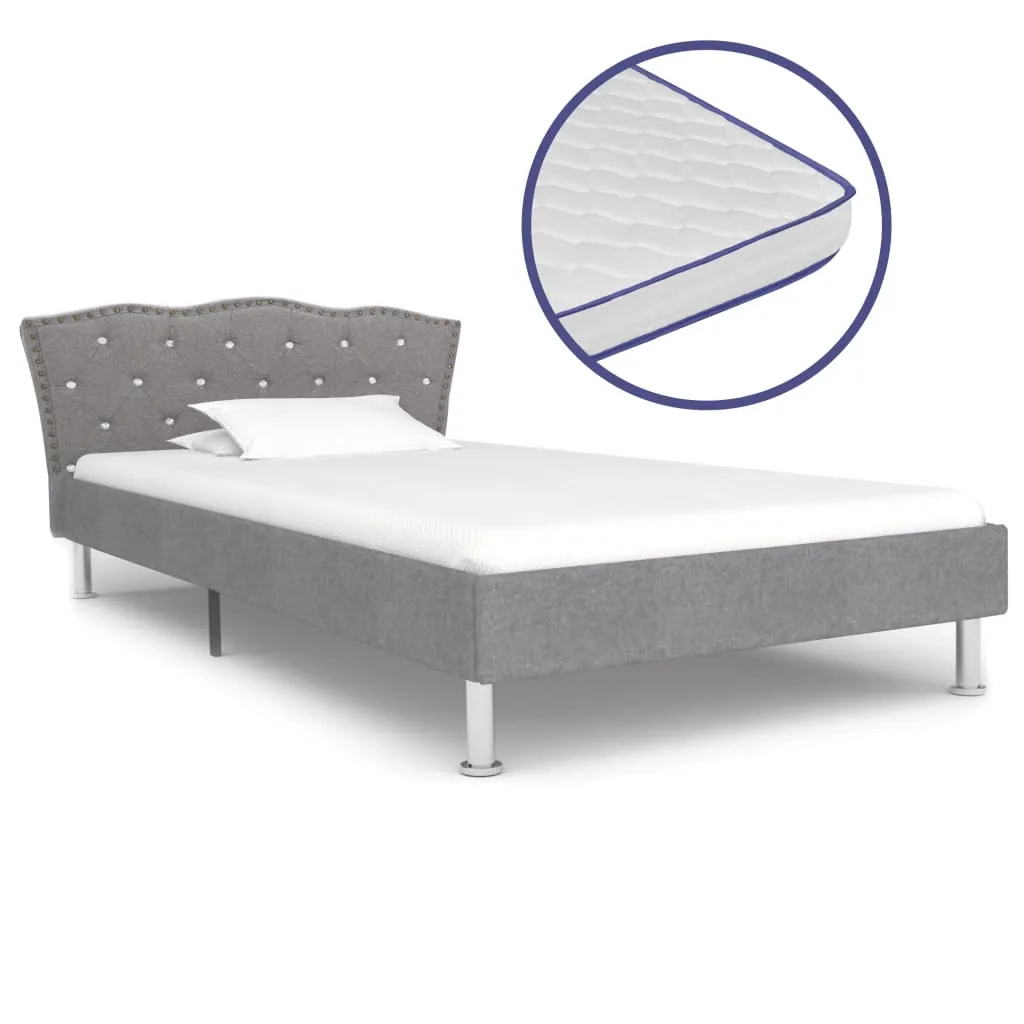 vidaXL Letto con Materasso Memory Foam Tessuto Grigio Chiaro 90x200 cm