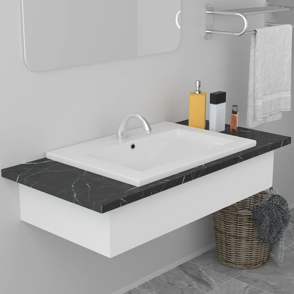 vidaXL Lavabo da Incasso 61x39,5x18,5 cm in Ceramica Bianco