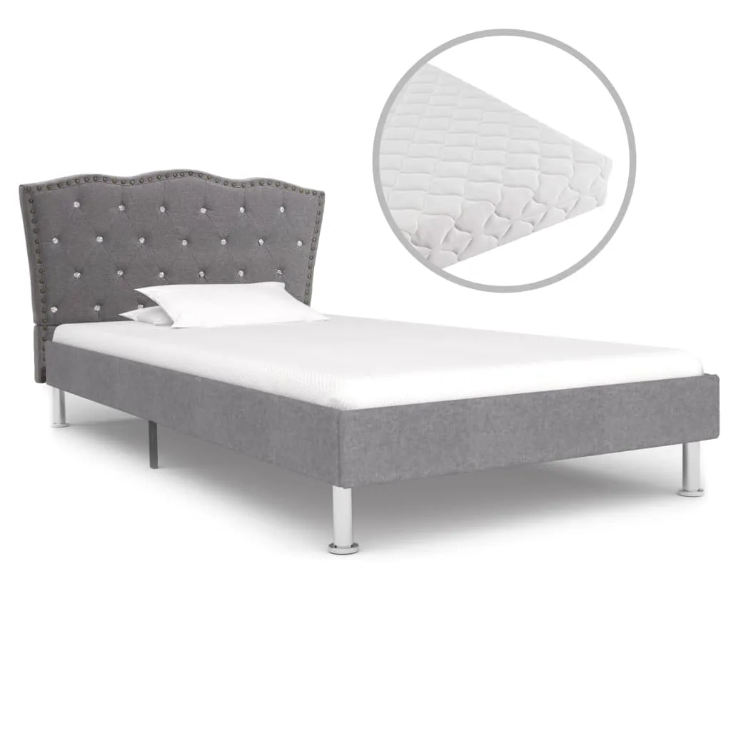 vidaXL Letto con Materasso Tessuto Grigio Chiaro 90x200 cm