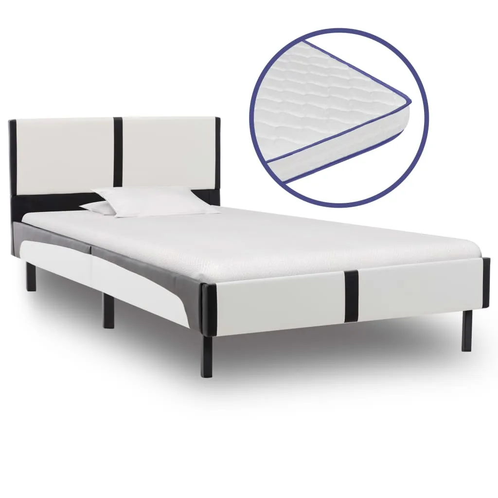 vidaXL Letto con Materasso Memory Bianco Nero in Similpelle 90x200 cm