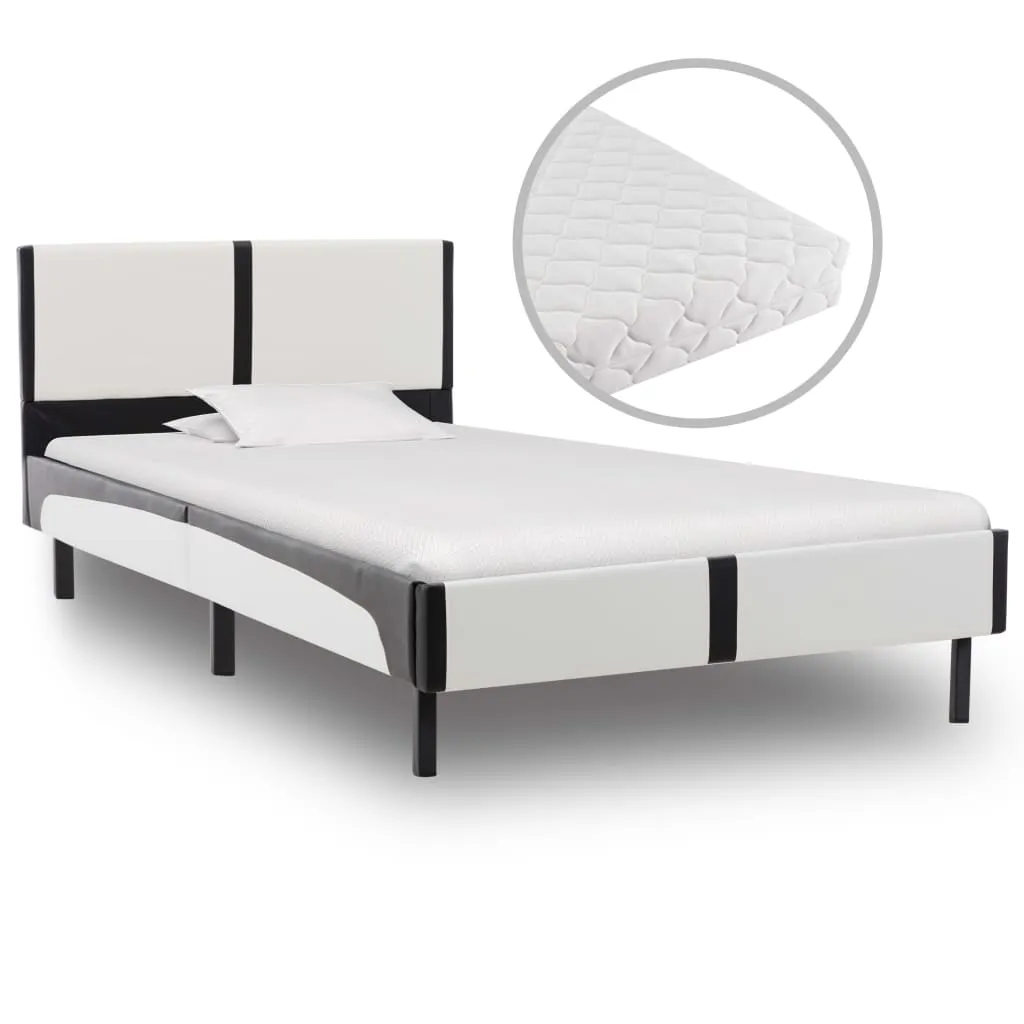 vidaXL Letto con Materasso Nero e Bianco in Similpelle 90x200 cm