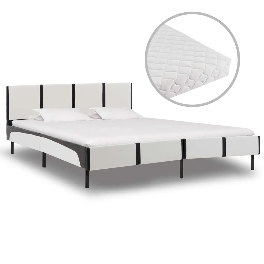 vidaXL Letto con Materasso Bianco e Nero in Similpelle 180x200 cm