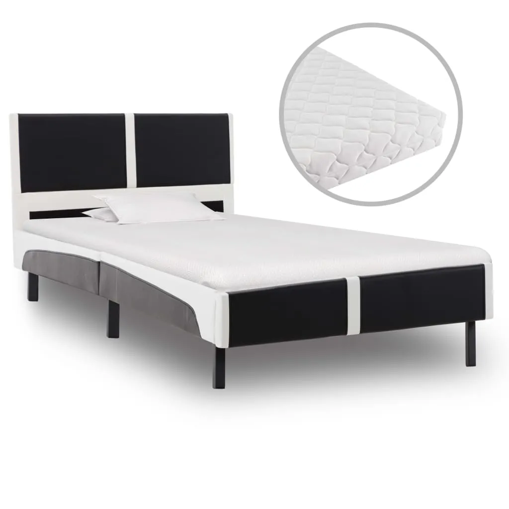 vidaXL Letto con Materasso Bianco Nero Similpelle 90x200 cm