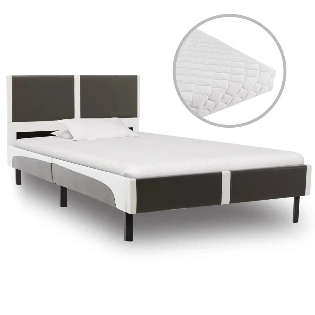 vidaXL Letto con Materasso Bianco e Grigio Similpelle 90x200cm