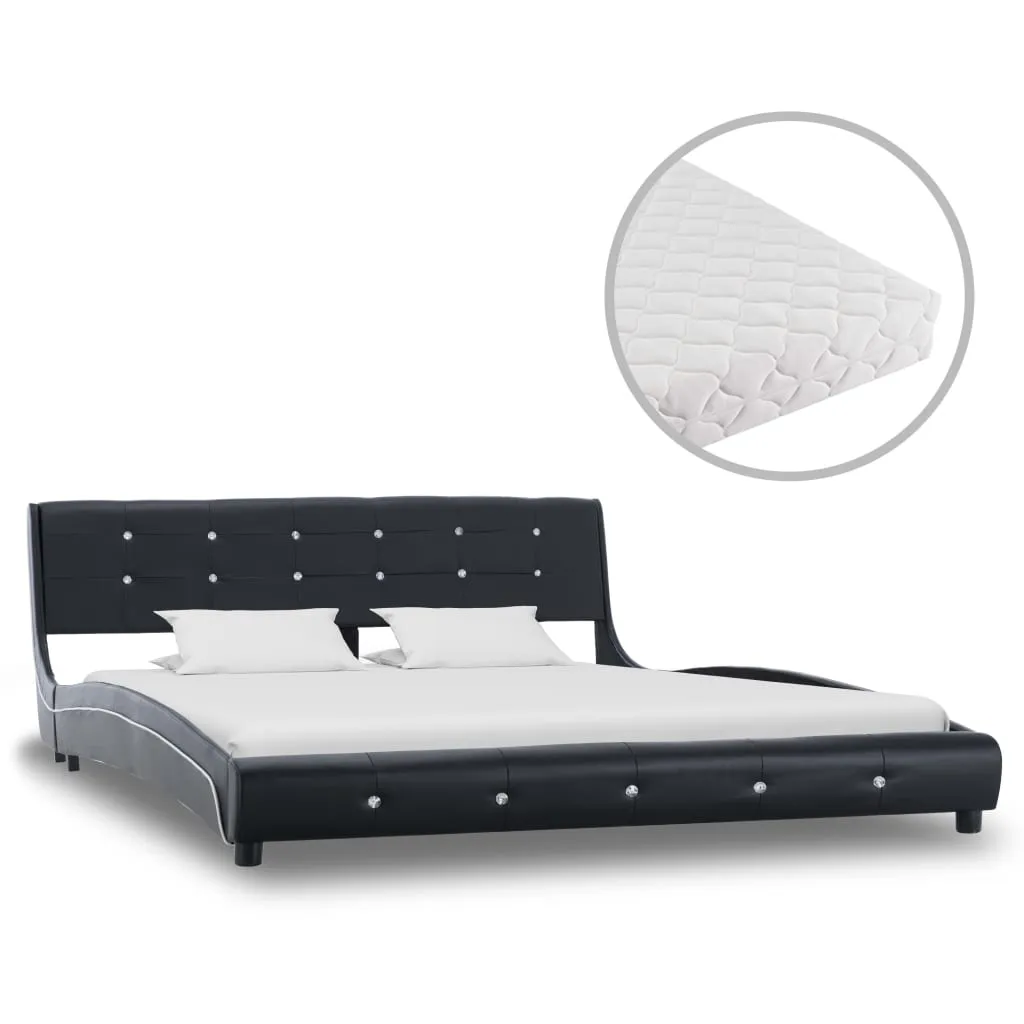 vidaXL Letto con Materasso Nero in Similpelle 160x200 cm