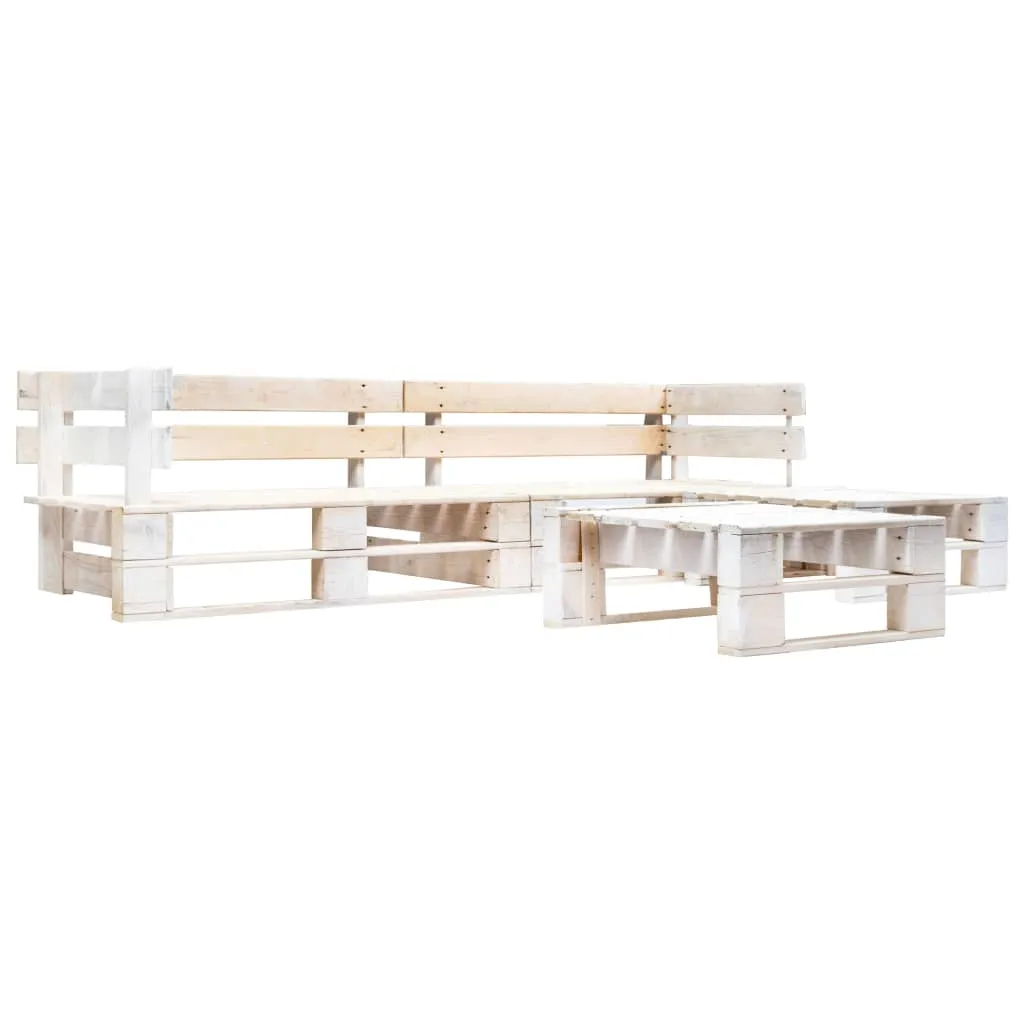 vidaXL Set Divani da Giardino su Pallet 4 pz in Legno Bianco