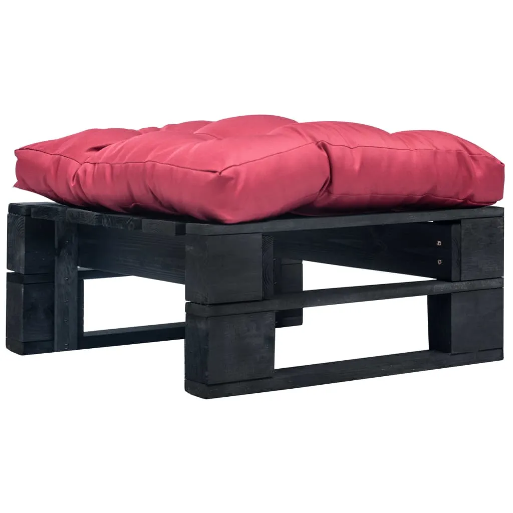 vidaXL Ottomana Pallet da Giardino con Cuscino Rosso in Legno Nero