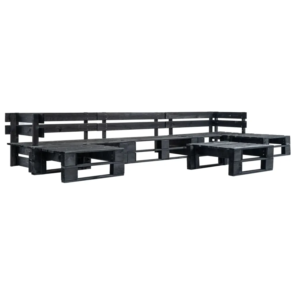 vidaXL Set Divani da Giardino su Pallet 6 pz Nero in Legno