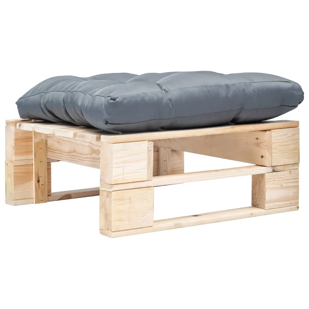 vidaXL Ottomana Pallet da Giardino con Cuscino Grigio Legno Naturale