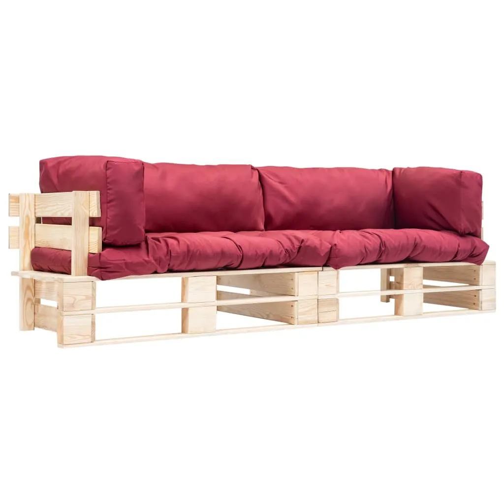 vidaXL Set Divani Giardino Pallet 2pz con Cuscini Rossi Legno di Pino