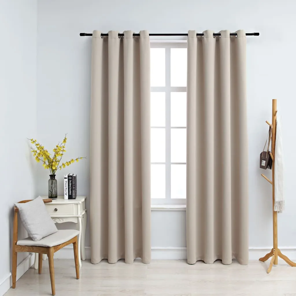 vidaXL Tende Oscuranti con Anelli in Metallo 2 pz Beige 140x175 cm