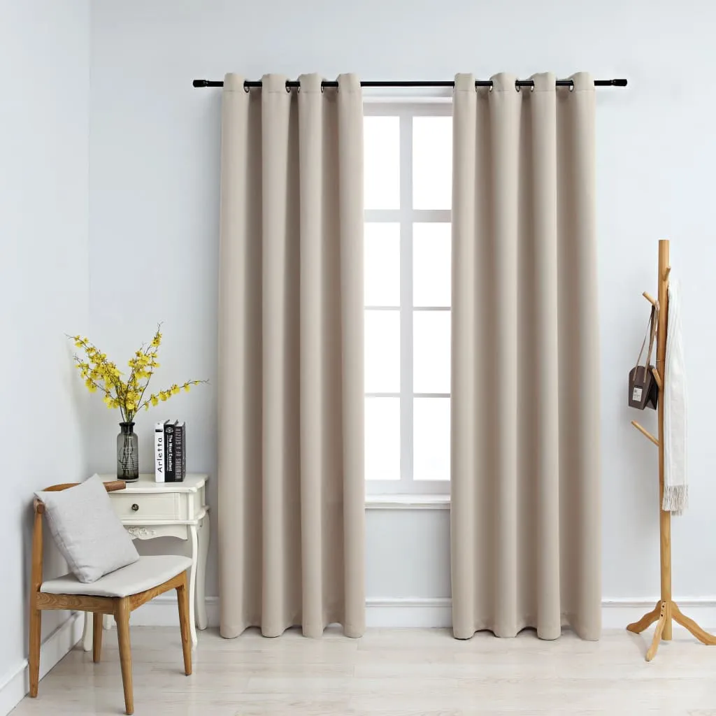 vidaXL Tende Oscuranti con Anelli in Metallo 2 pz Beige 140x245 cm