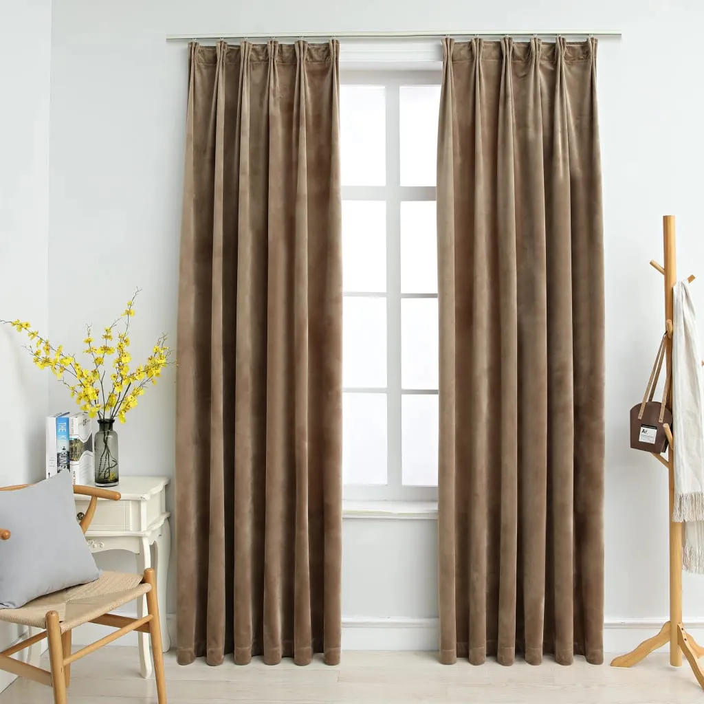 vidaXL Tende Oscuranti con Ganci 2 pz Beige in Velluto 140x175 cm