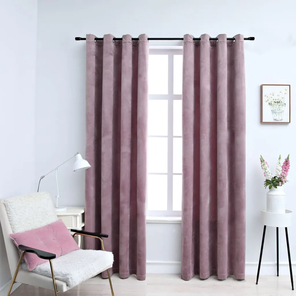 vidaXL Tende Oscuranti con Anelli 2pz Rosa Antico in Velluto 140x175cm