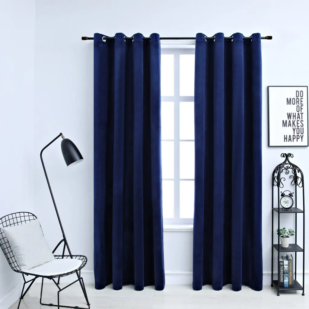 vidaXL Tende Oscuranti con Anelli 2 pz Blu Scuro in Velluto 140x175 cm