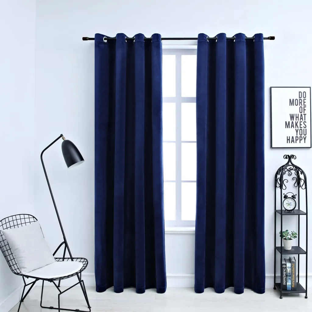 vidaXL Tende Oscuranti con Anelli 2 pz Blu Scuro in Velluto 140x245 cm