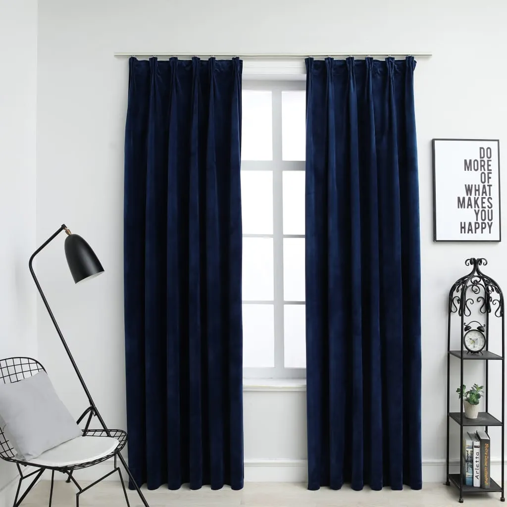 vidaXL Tende Oscuranti con Ganci 2 pz Blu Scuro in Velluto 140x175 cm