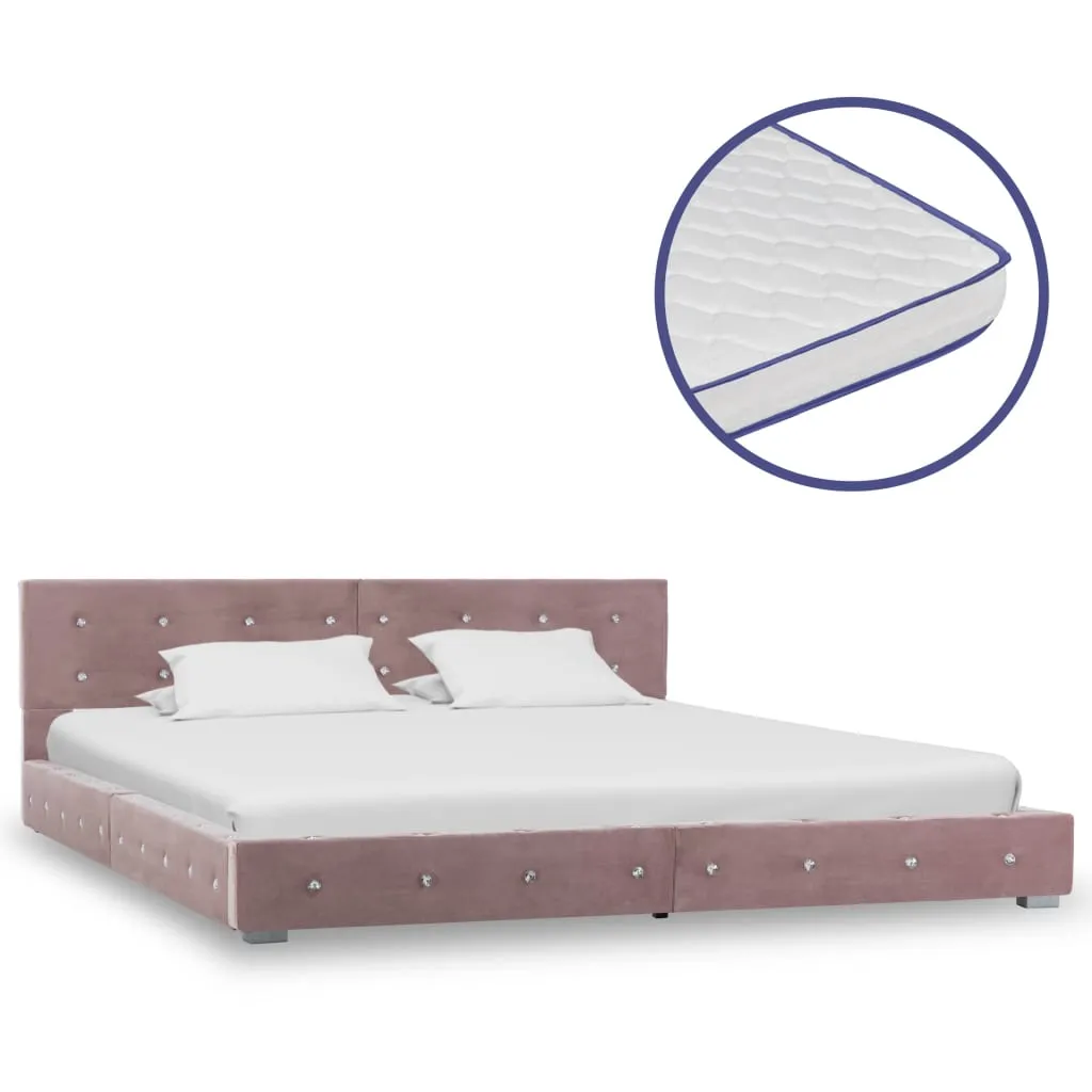 vidaXL Letto con Materasso Memory Foam Rosa in Velluto 160x200 cm