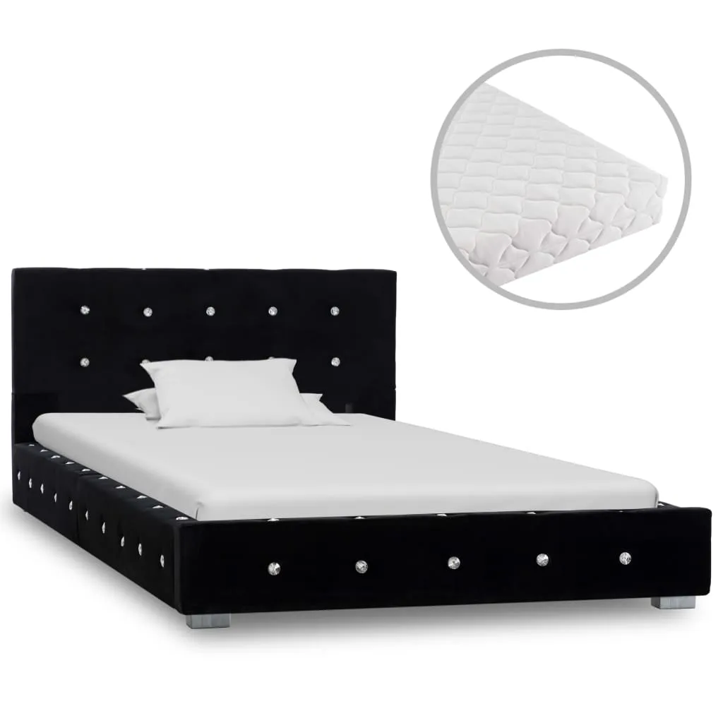 vidaXL Letto con Materasso Nero in Velluto 90x200 cm