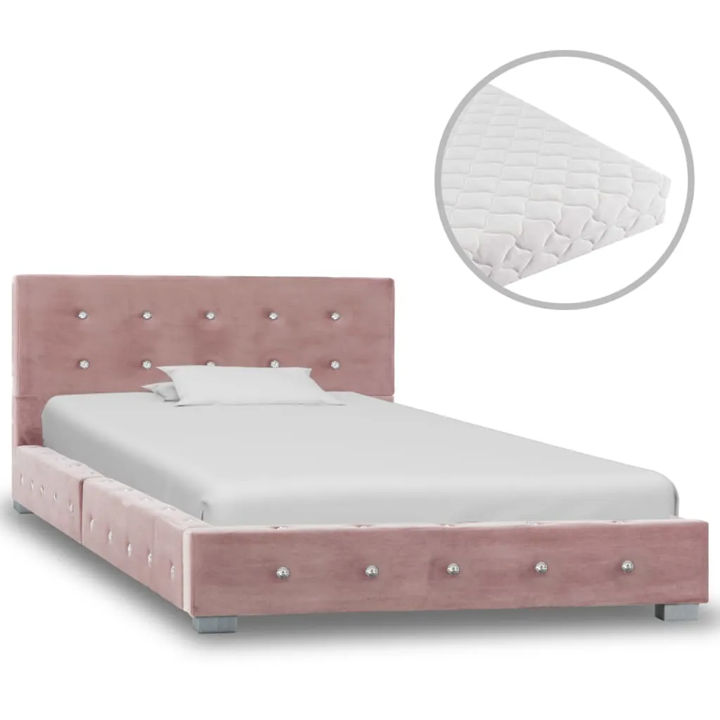 vidaXL Letto con Materasso Rosa in Velluto 90x200 cm