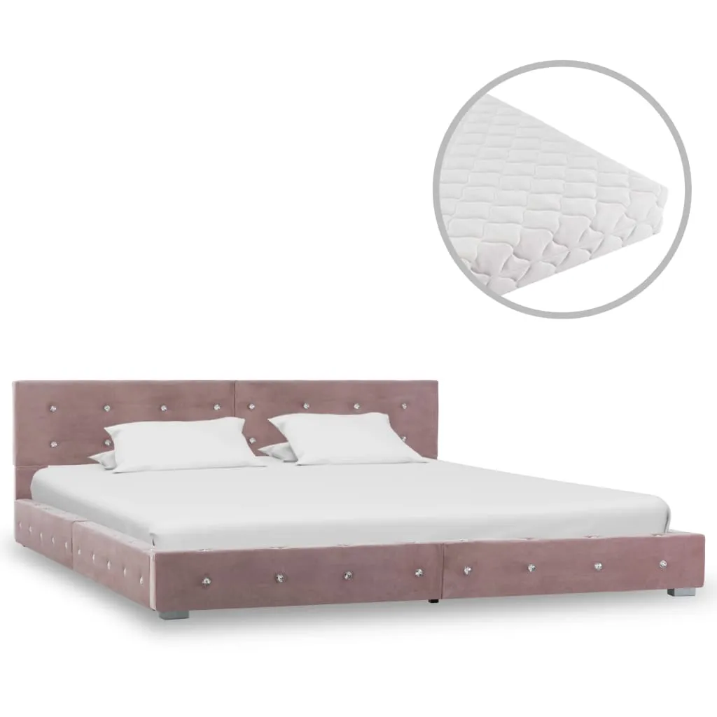 vidaXL Letto con Materasso Rosa Velluto 160x200 cm