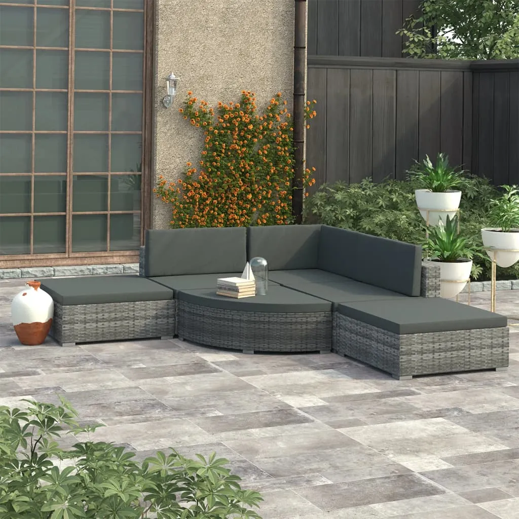 vidaXL Set Divani da Giardino 6 pz con Cuscini in Polyrattan Grigio