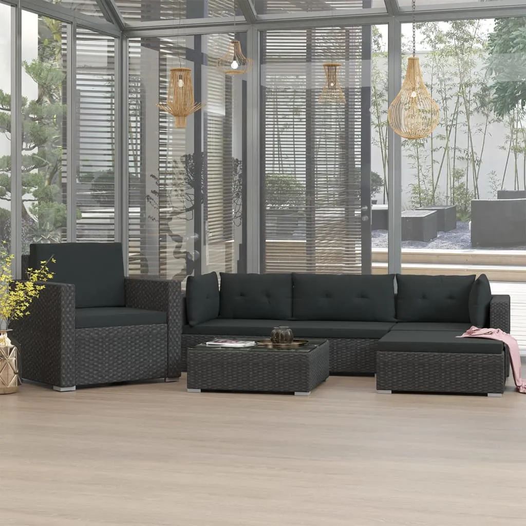 vidaXL Set Divani da Giardino 6 pz con Cuscini in Polyrattan Nero