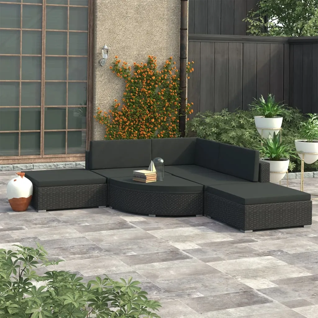 vidaXL Set Divani da Giardino 6 pz con Cuscini in Polyrattan Nero