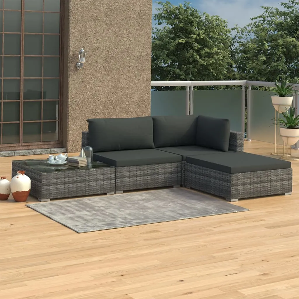 vidaXL Set Divani da Giardino 4 pz con Cuscini in Polyrattan Grigio