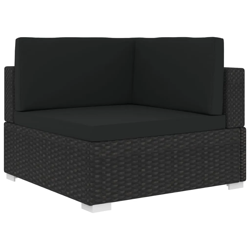 vidaXL Poltrona Modulare ad Angolo 1 pz con Cuscini in Polyrattan Nero