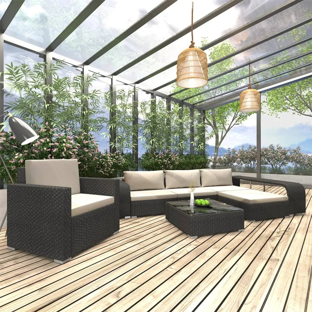 vidaXL Set Divani da Giardino 8 pz con Cuscini in Polyrattan Nero