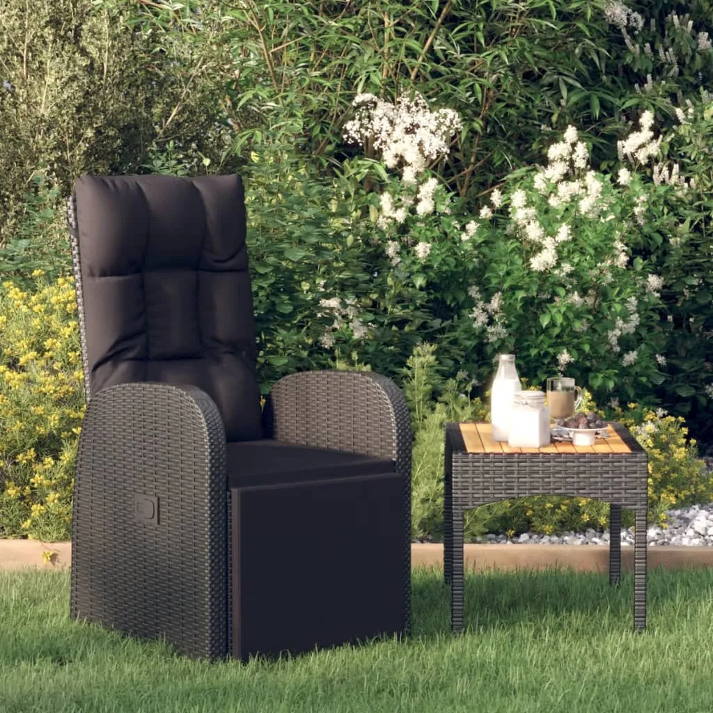 vidaXL Sedia da Giardino Reclinabile con Cuscino in Polyrattan Nero