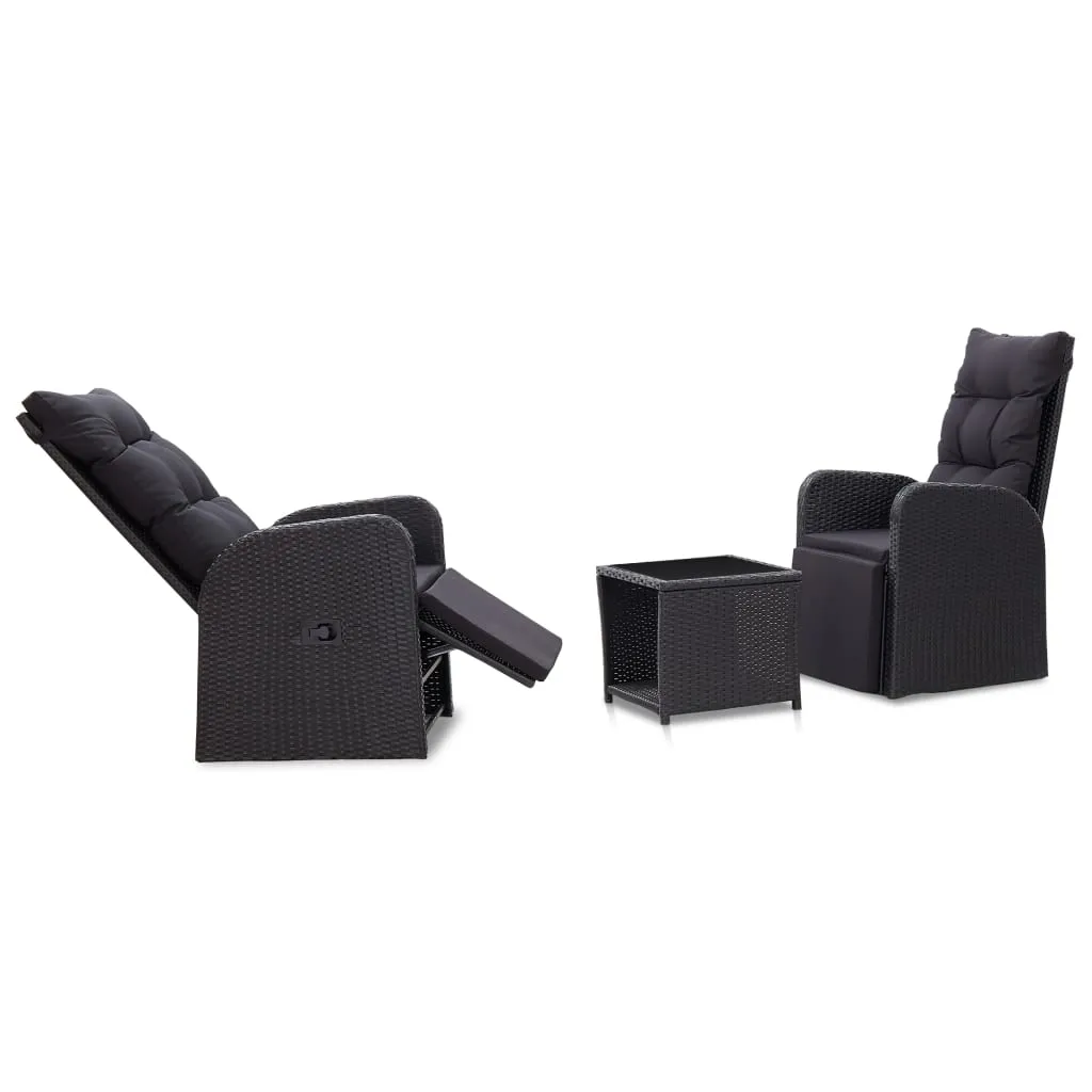 vidaXL Set da Bistrot 3 pz con Cuscini in Polyrattan Nero