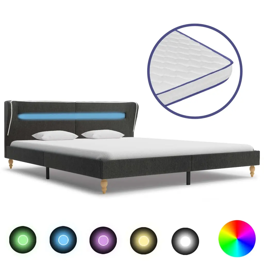 Letto con LED e Memory Foam Tela Ruvida Grigio Scuro 180x200cm