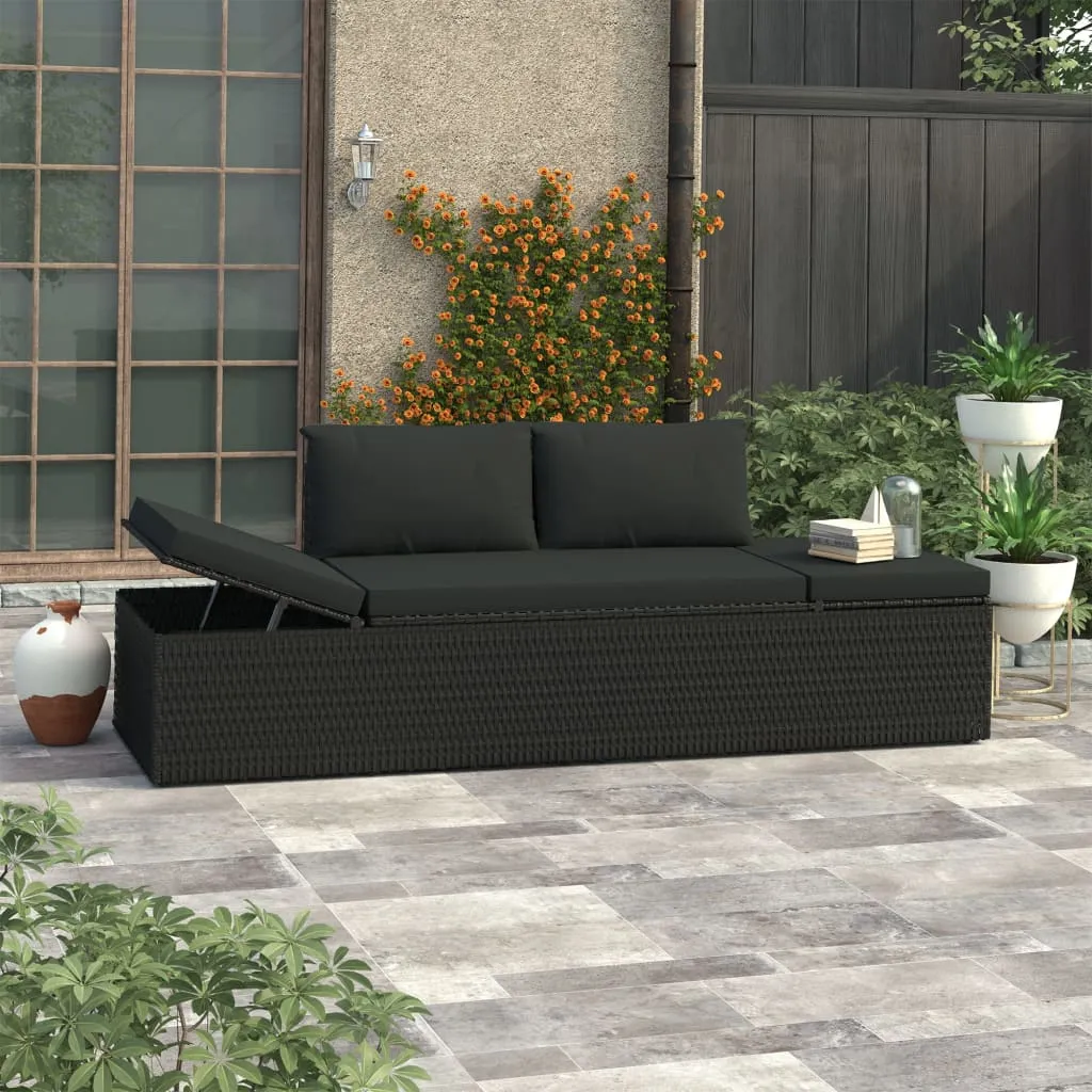 vidaXL Lettino Prendisole con Cuscini in Polyrattan Nero