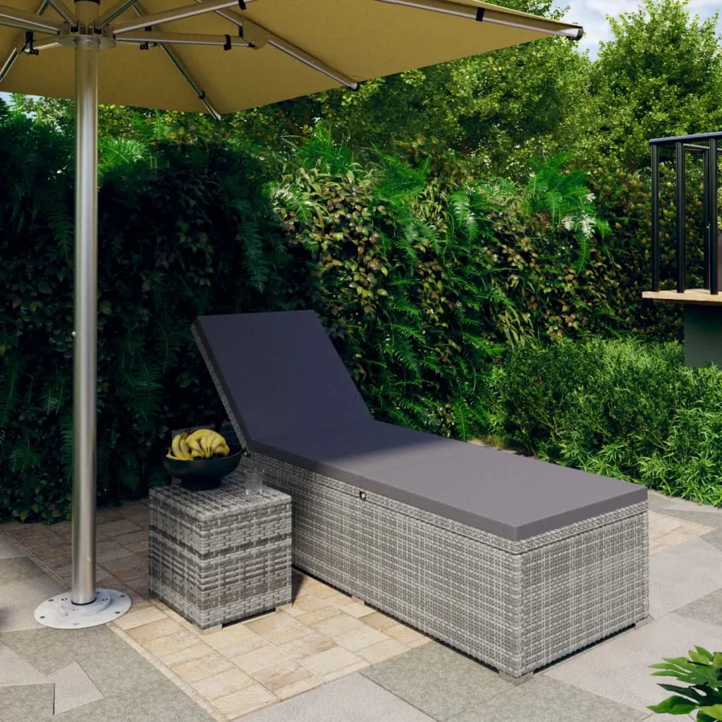 vidaXL Lettino Prendisole con Cuscino e Tavolino in Polyrattan Grigio