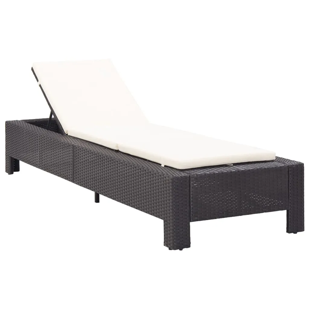 vidaXL Lettino Prendisole con Cuscino Nero in Polyrattan